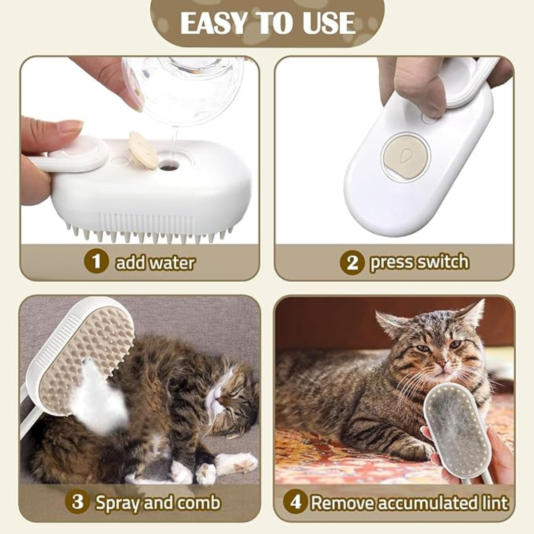 Luxury Cat Steam Brush 3 In 1  Self Cleaning Brush 🐈