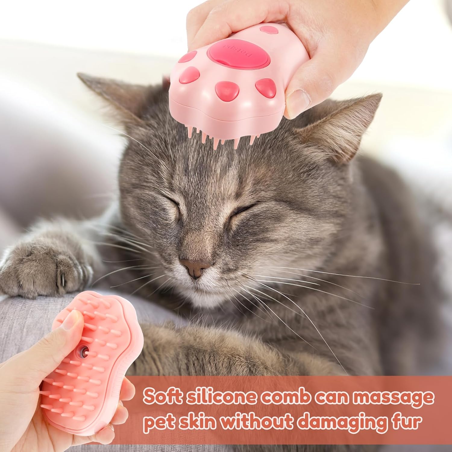 Pink Paw Cat Steam Brush