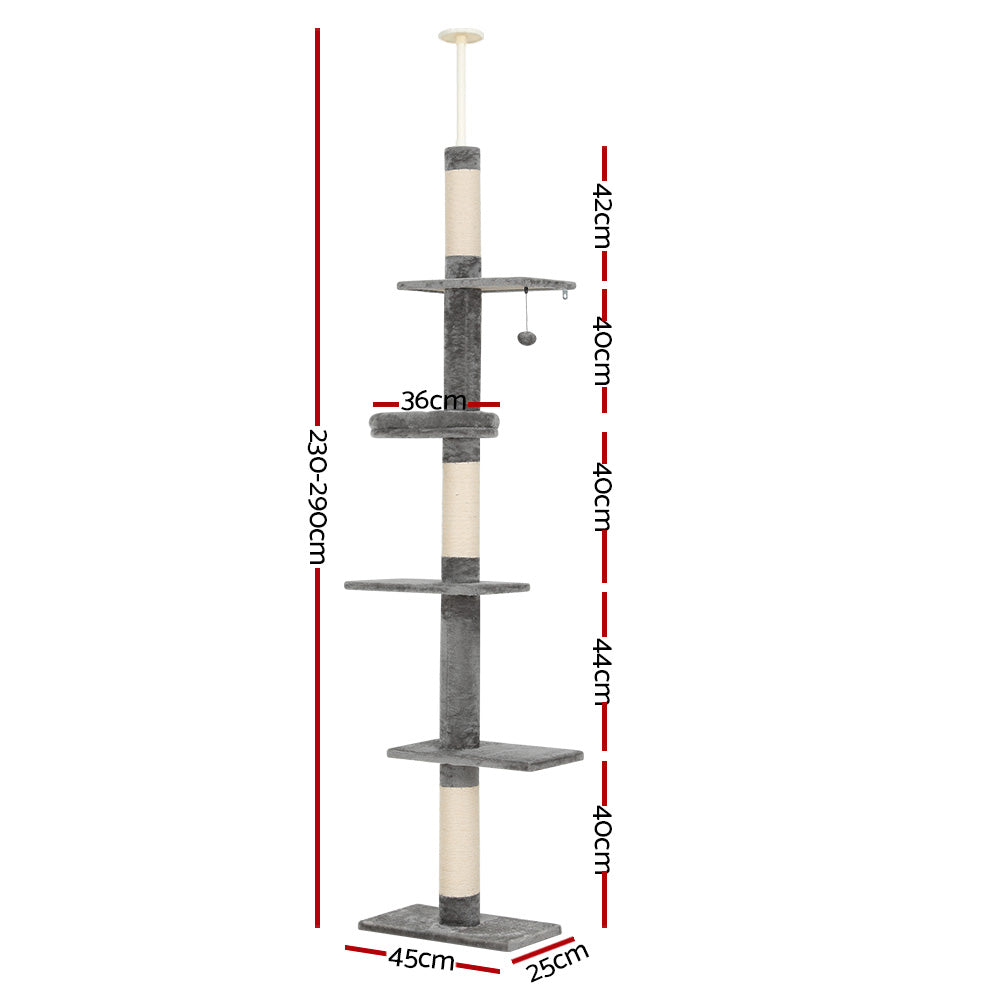 Large Scratching Post (Grey & White) - 290cm Floor To Ceiling Scratching Tower