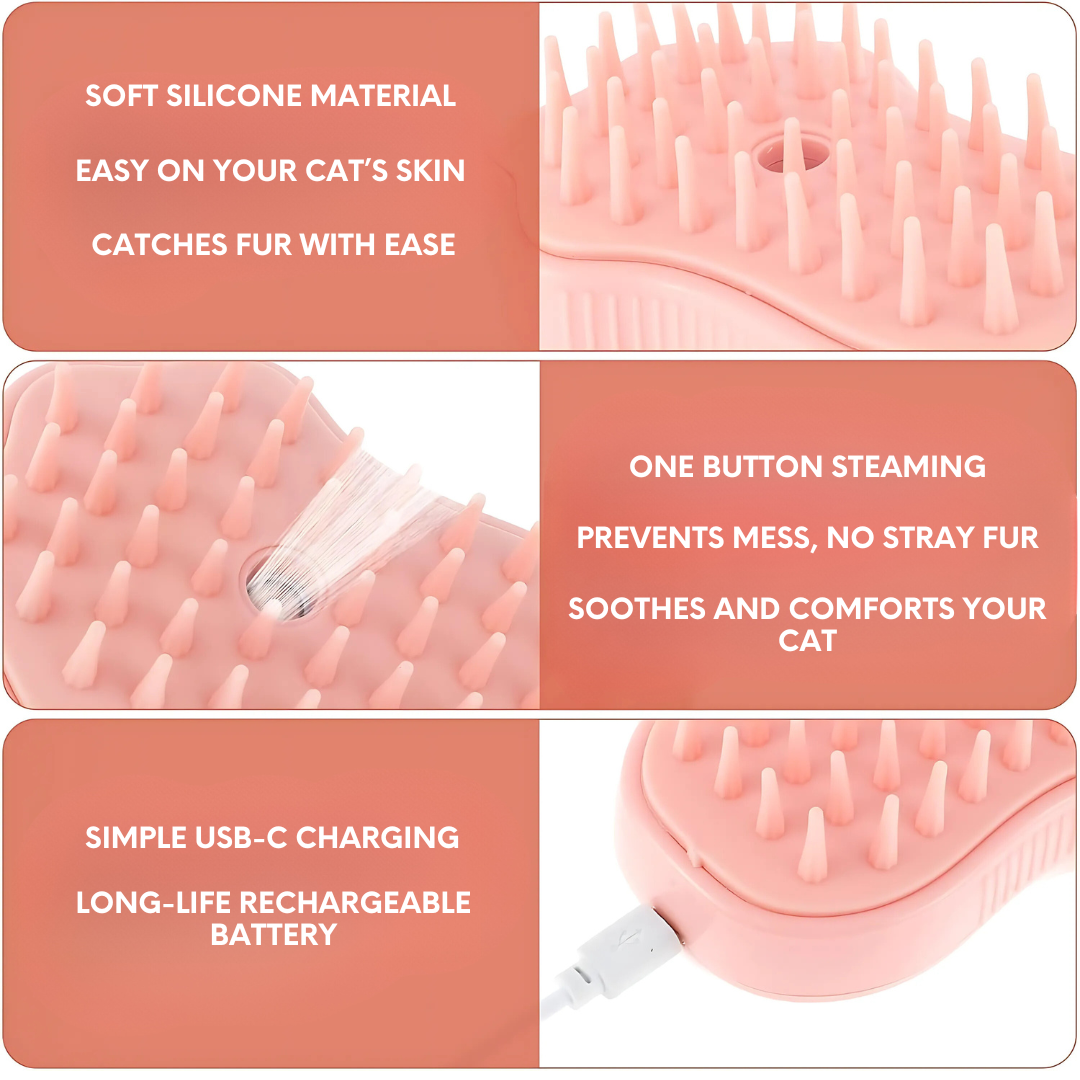 Pink Paw Cat Steam Brush